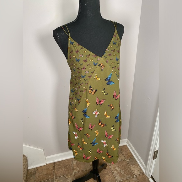 Women’s XS Abercrombie & Fitch Olive Green Butterfly Strappy Mini Dress - Picture 2 of 10